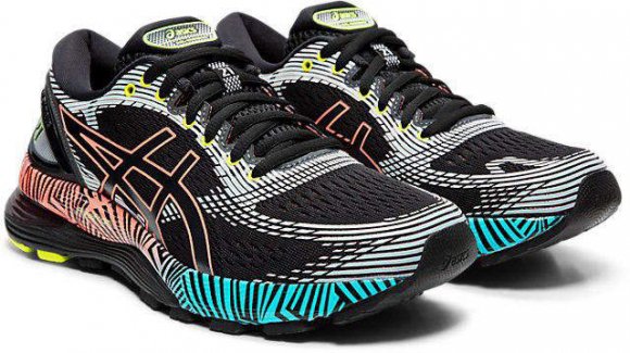 Asics women's gel nimbus 21 2025 ls running shoes - black/coral