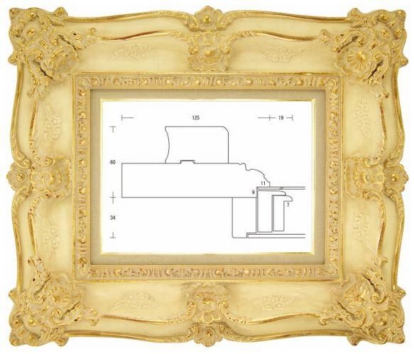 ルイ式角花二段 金+アイボリー F4号 油彩額縁 アクリル板仕様 受注生産品：納期約9週間(日曜・祝日・連休を除く) - 額縁 - 激安通販 | 額のまつえだ  / 油彩・水彩・デッサン額縁専門店
