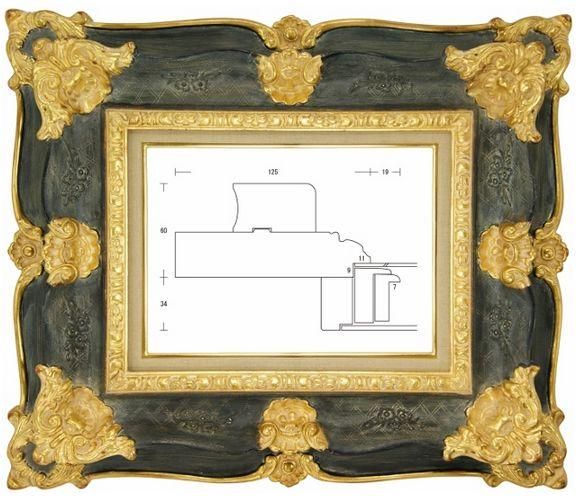 額縁 油彩額縁 油絵額縁 木製フレーム ルイ式角花ニ段 金+青 サイズF4号-