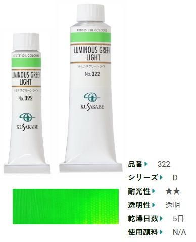 ルミナスグリーンライト 6号または9号(D) クサカベ油絵具 322 - 額縁