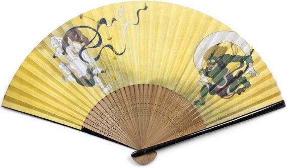 両面貼り 琳派扇子 75型35間 風神雷神 （ピロー式ケース）AW272