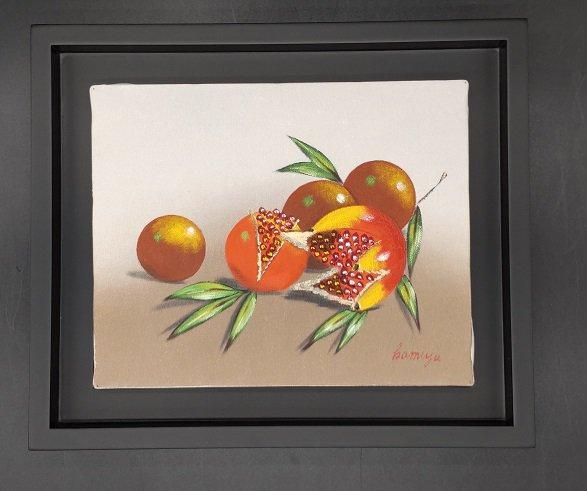 果物の静物 油彩画 木製フレーム 果物の静物画 油彩画 果物の静物画 油絵 木製フレーム付き