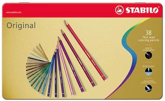 STABILO オリジナル (硬質芯水彩色鉛筆) 38色セット スタビロ - 額縁 