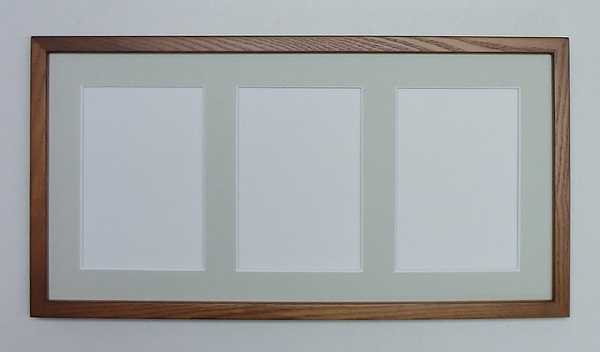 D816 オーク はがき三つ窓 40×20 ライトグレー 木製フレーム - 額縁