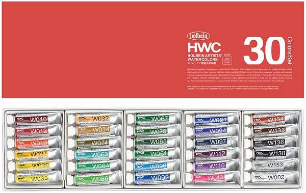 透明水彩絵具30色セット 2号チューブ (5ml) HWC ホルベイン W407 額縁 激安通販 額のまつえだ 油彩・水彩 ・デッサン額縁専門店
