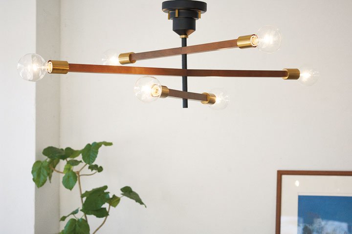 6灯シーリングライト 木製 Astre-baum ブラック｜デザイン照明のCROIX