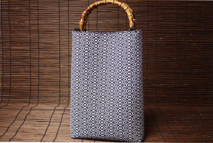 ◇ 牛革クロコ型押し バンブー手提げ 鼠色 ◇ 神輿 祭り まつり