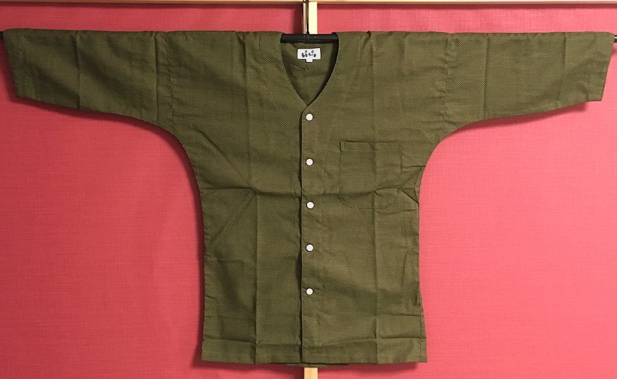 東京いろは鯉口シャツ「刺子無地 モスグリーン」祭・衣装として国産の 