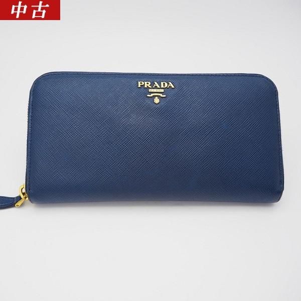 中古】PRADA（プラダ） SAFFIANO METAL ラウンドジップ 長財布 BLUETTE