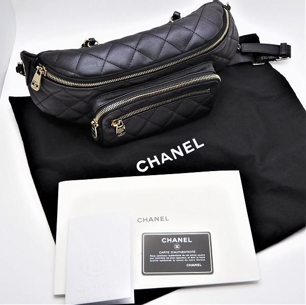 未使用】CHANEL（シャネル） ウエストバッグ ブラック×ゴールド金具 ...