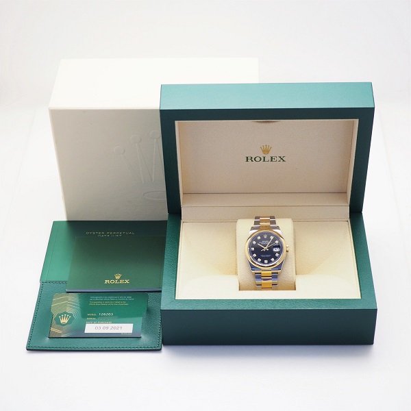 中古】【国際保証書2021年9月】 ROLEX (ロレックス) デイトジャスト 36 YG コンビ 10Pダイヤ 126203G - 六本木  時計専門店PROUD(プラウド)