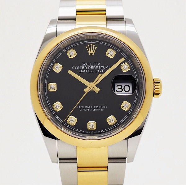 中古】【国際保証書2021年9月】 ROLEX (ロレックス) デイトジャスト 36 YG コンビ 10Pダイヤ 126203G - 六本木  時計専門店PROUD(プラウド)