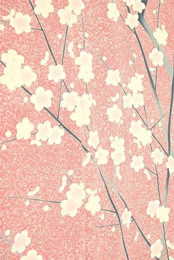 蒔糊散らし珊瑚桃色地に梅の花枝美しい訪問着 - アンティーク 蒔糊散らし珊瑚桃色地に梅の花枝美しい訪問着 - アンティーク