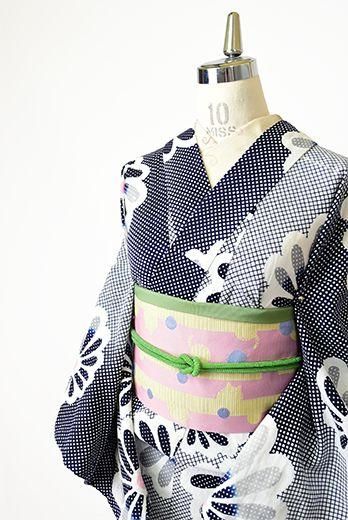 チェックグラデーションにマーガレットフラワー美しい注染レトロ浴衣 アンティーク着物 リサイクル着物のオンラインショップ 姉妹屋 チェックグラデーションにマーガレットフラワー美しい注染レトロ浴衣 アンティーク着物 リサイクル着物のオンラインショップ 姉妹屋