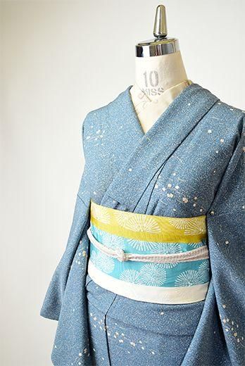 吹雪のような蒔糊散らしに切箔染め模様小粋な化繊縮緬洗える単着物 姉妹屋 吹雪のような蒔糊散らしに切箔染め模様小粋な化繊縮緬洗える単着物 姉妹屋