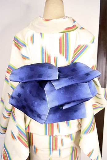 市松と水玉モダンな半幅帯（ブルーブルー） - アンティーク着物・リサイクル着物のオンラインショップ　姉妹屋