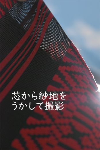 黒と緋の芯あり仕立て紗献上夏名古屋帯 - アンティーク着物