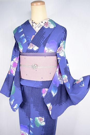 ブルーラベンダーグレーに格子と薔薇の花ロマンチックな注染レトロ浴衣 アンティーク着物 リサイクル着物のオンラインショップ 姉妹屋 ブルーラベンダーグレーに格子と薔薇の花ロマンチックな注染レトロ浴衣 アンティーク着物 リサイクル着物のオンラインショップ 姉妹屋