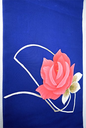 ディープブルーに薔薇の花美しい正絹塩瀬染め名古屋帯 - アンティーク着物・リサイクル着物のオンラインショップ　姉妹屋