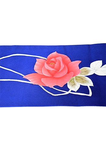 ディープブルーに薔薇の花美しい正絹塩瀬染め名古屋帯 - アンティーク着物・リサイクル着物のオンラインショップ　姉妹屋
