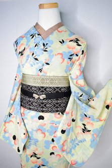 【ケイタマルヤマ】葡萄や野の花美しいアンティーク復刻風の綿絽風変わり織り浴衣兼夏着物