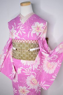 SEIKO MATSUDAコスモスピンク・フローラルモダンな綿紬風変わり織り地浴衣