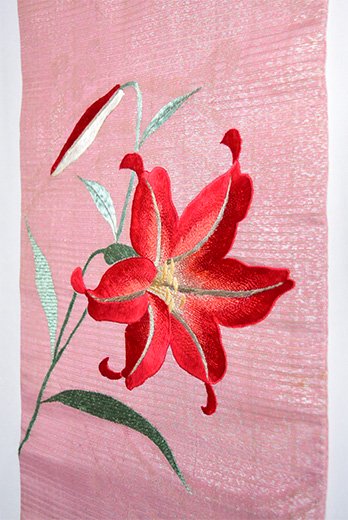 アンティーク　丸帯　夏帯　絽　鯉のぼり　薔薇　刺繍　正絹三日月138