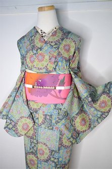 ミル・フルール・ロマンチック織模様美しいウール単着物