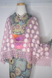 プライマリーピンクに夕映え色のフラワーデザイン美しい正絹塩瀬