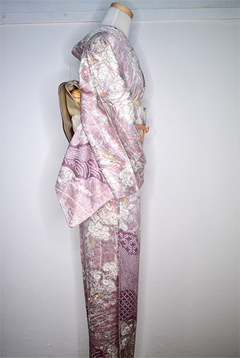 ラベンダーカラー花霞美しい正絹付け下げ小紋 - アンティーク着物