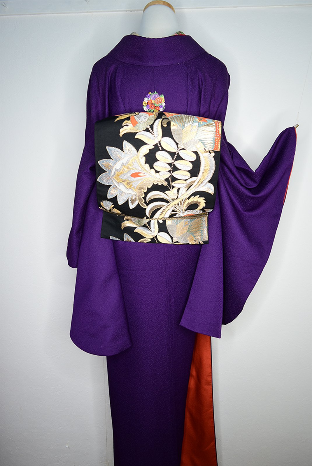 紫無地の刺繍洒落紋付き洗える小振袖 - アンティーク着物 