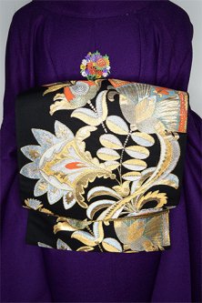 ブラックにボヘミアン花アラベスク美しい袋帯