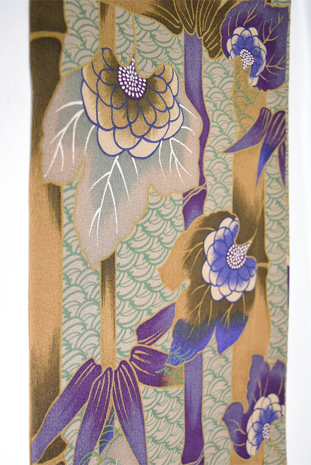 松の葉青海波に竹の縞と菊花美しい大正ロマン洗える袷着物