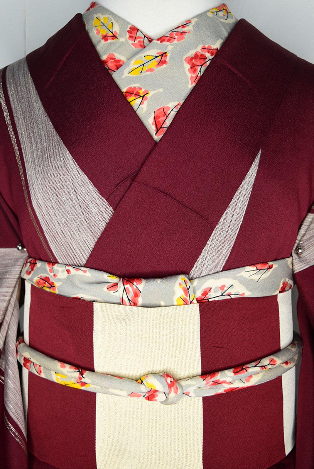 帯締めと昔着物の柄帯揚げ・半衿セット（雲鼠木の葉） - アンティーク