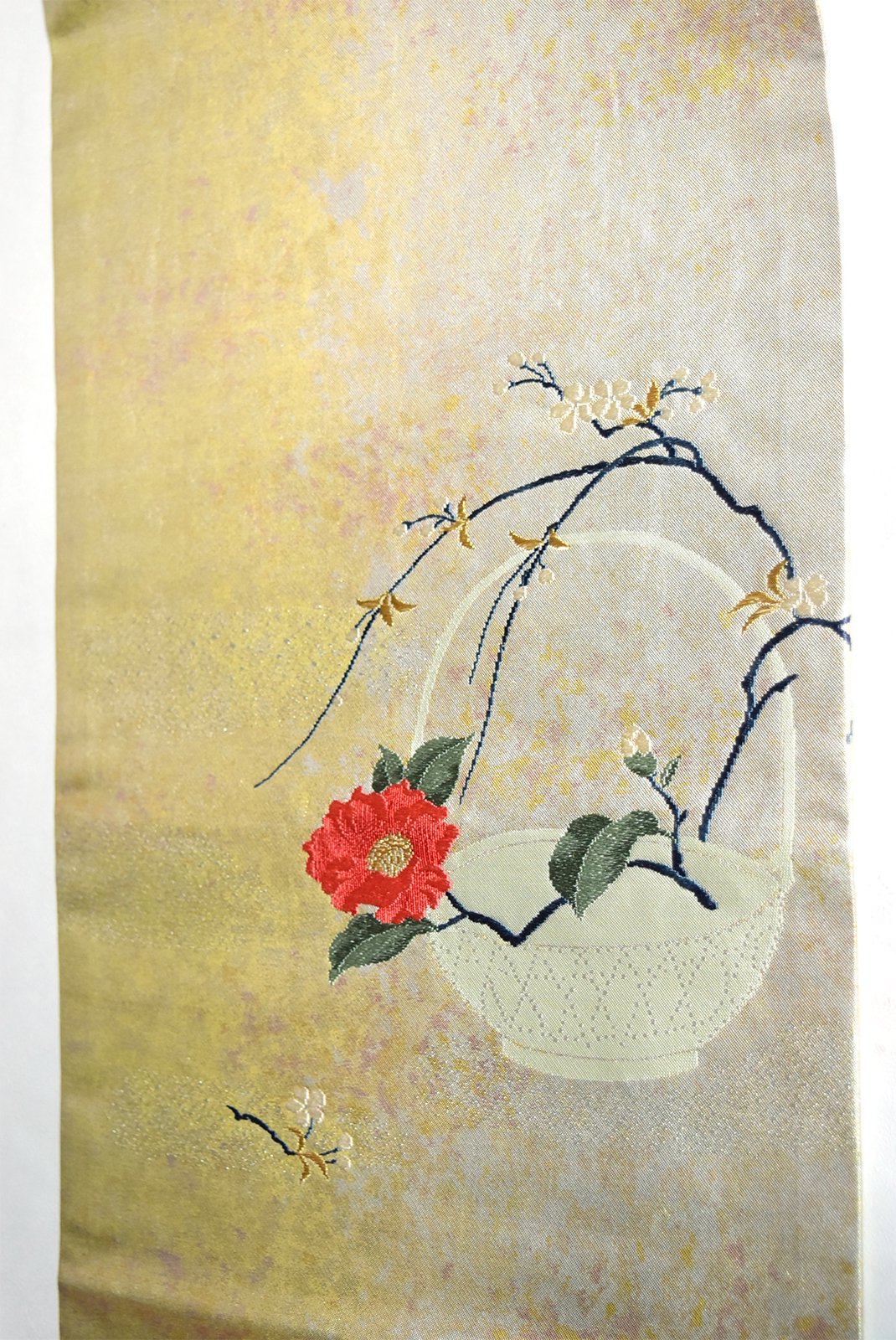 椿一輪の花籠美しい正絹名古屋帯 - アンティーク着物・リサイクル着物のオンラインショップ　姉妹屋