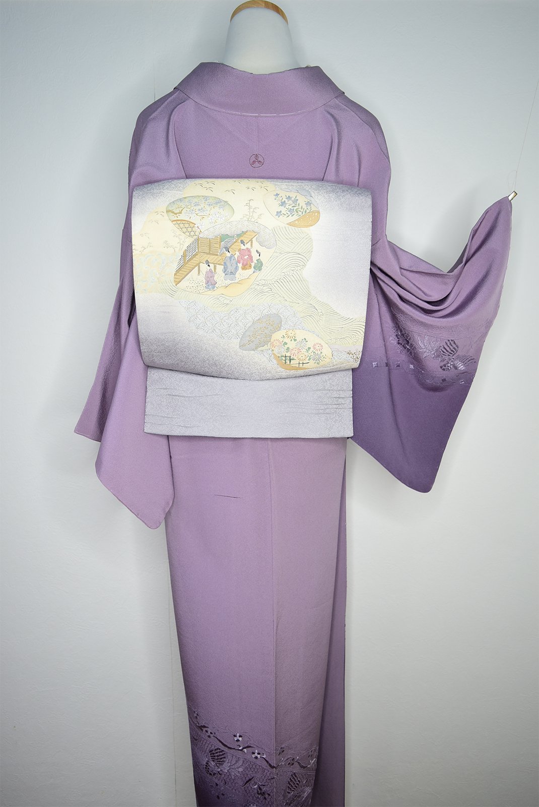 平安絵巻貝合わせの染め文様美しい洒落袋帯 - アンティーク着物