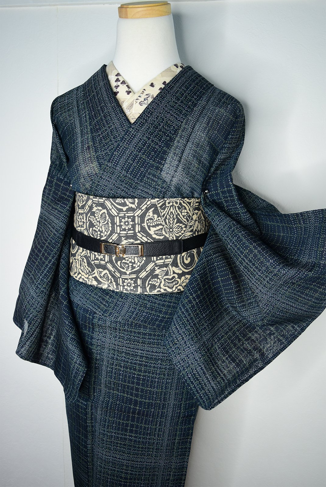 翠雨絣格子美しい正絹夏紬単着物 - アンティーク着物・リサイクル着物 