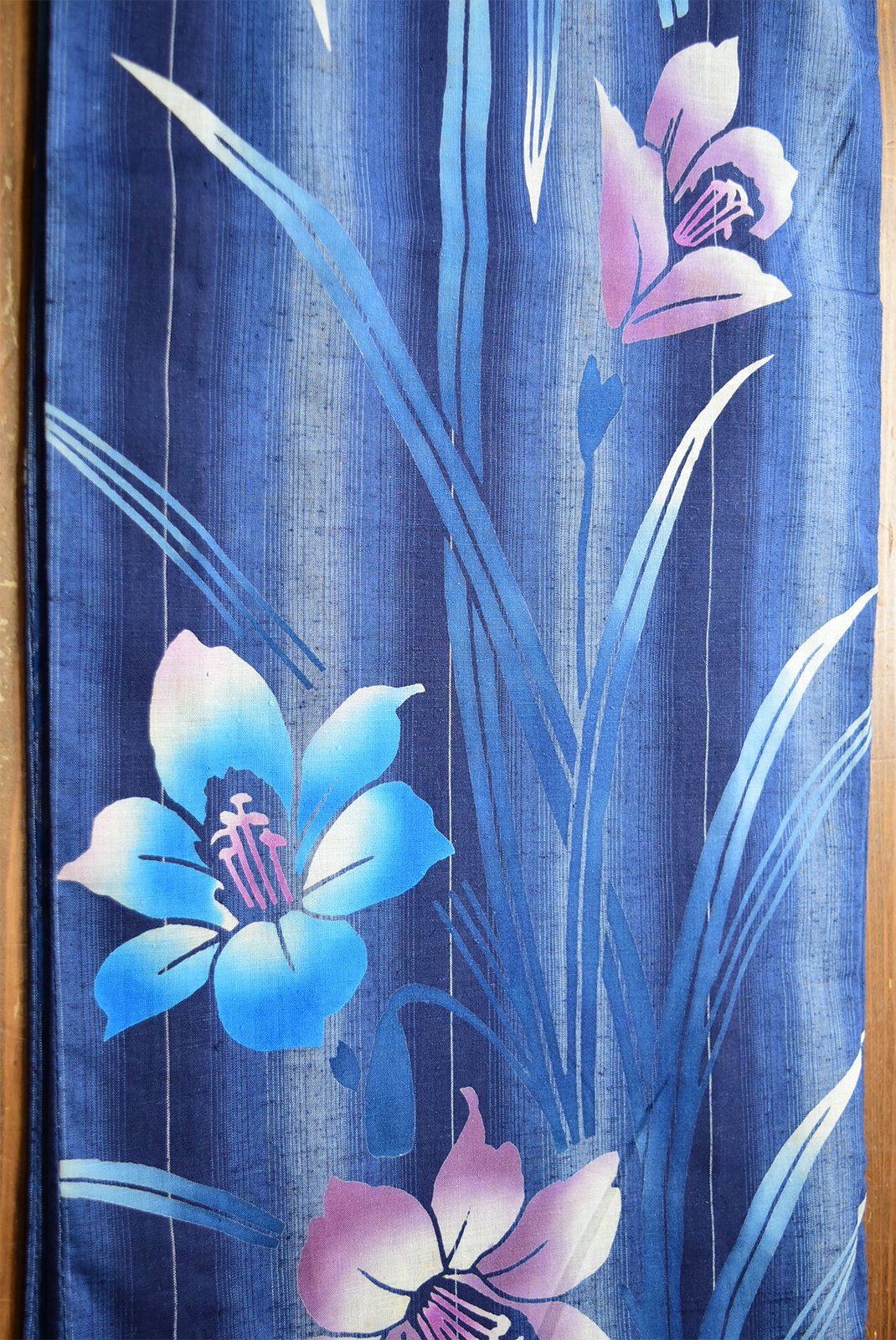 2923◆アンティーク着物袷藍色の濃淡お花や松とお屋敷華やかで美しい大正浪漫カトリーヌコレクション