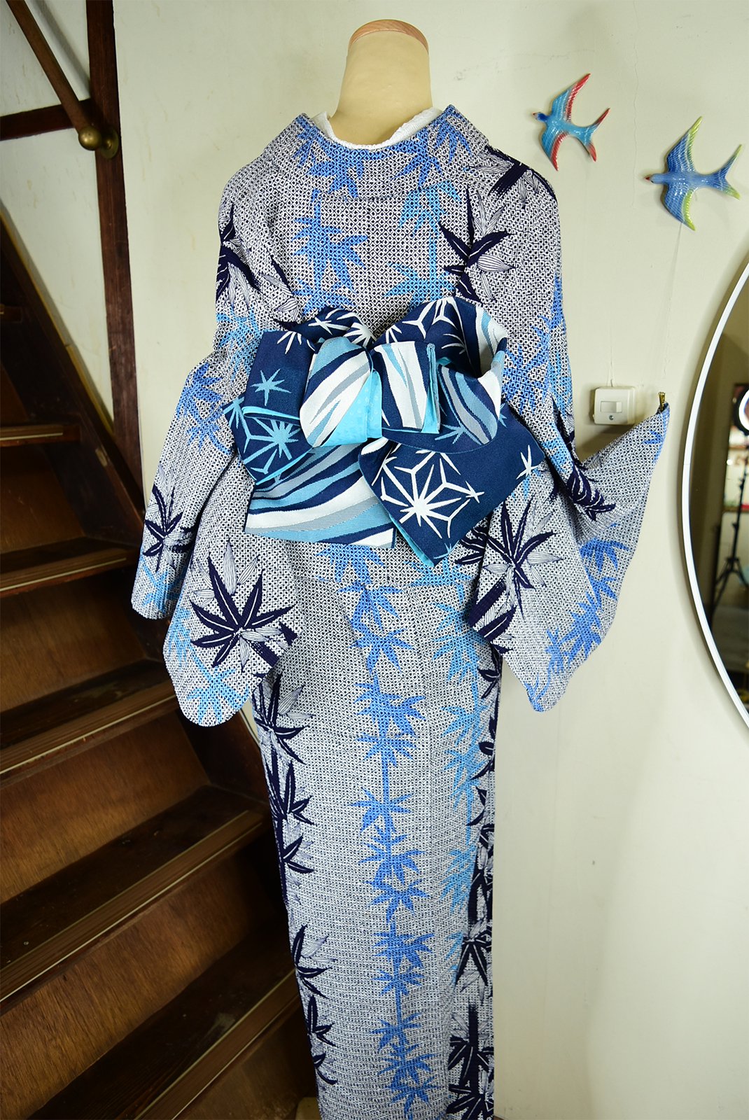 内祝い】 ☆お客様決定☆絞り風浴衣、リップル加工▫藍色濃淡で琉球風 