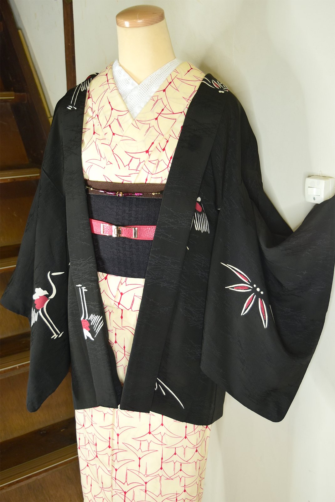 敷松葉に鶴の染め模様風雅な正絹ビンテージ羽織 - アンティーク着物・リサイクル着物のオンラインショップ　姉妹屋