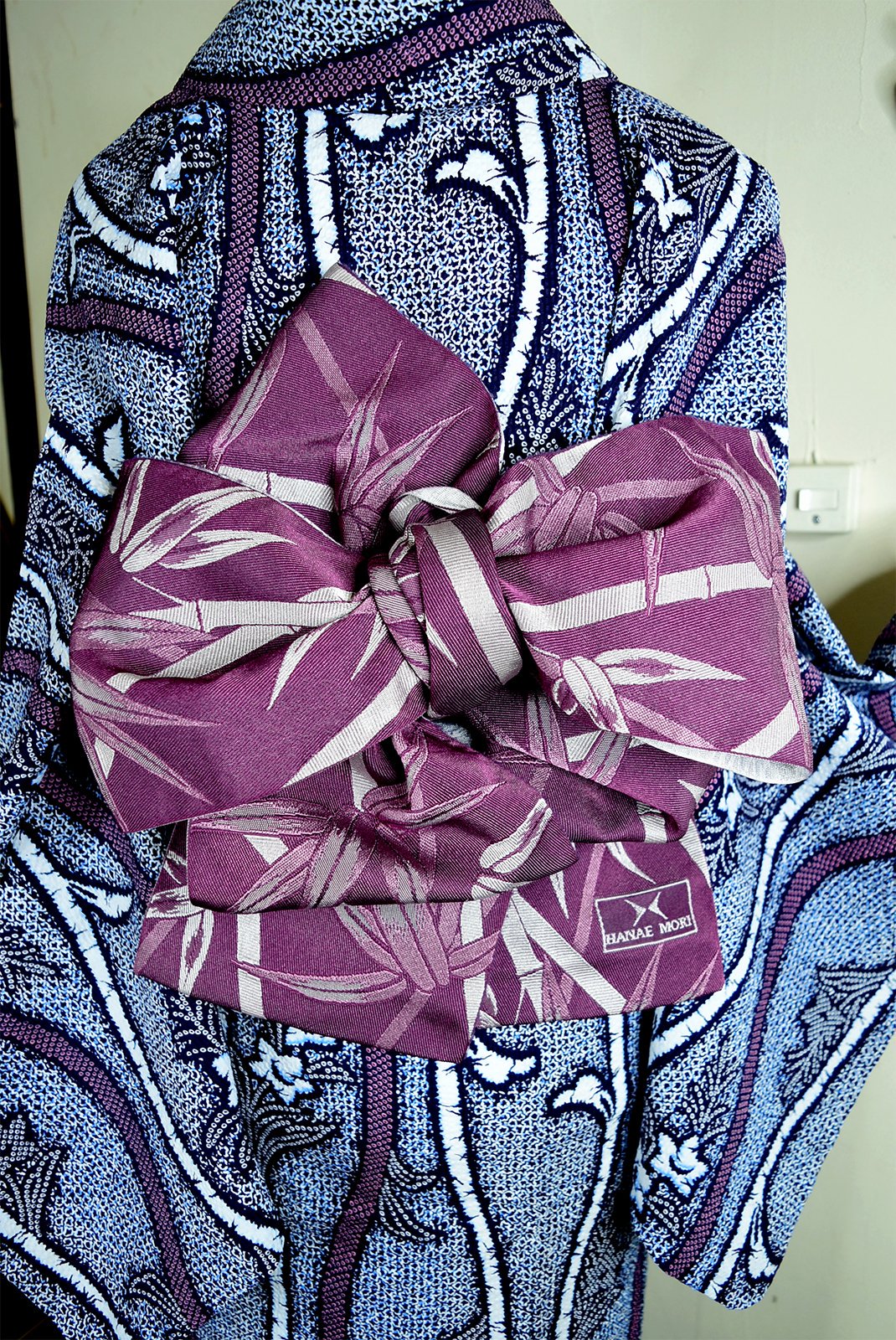 【HANAE MORI】笹の葉揺れる半幅帯（葡萄紫） - アンティーク着物・リサイクル着物のオンラインショップ　姉妹屋