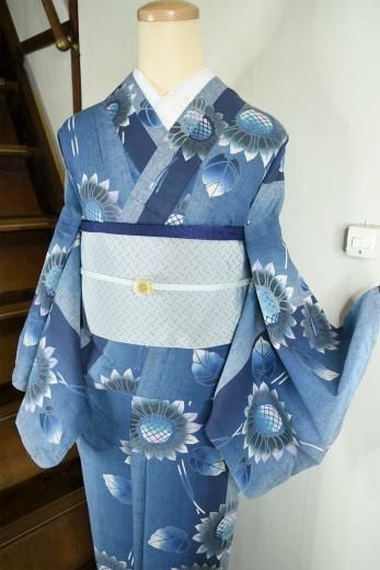 M3315★ 着物淡雪 ★ 注染浴衣 ★ 綿紬浴衣　パープル薔薇　高級浴衣 綿紬浴衣(注染・波松葉に桜) - 染と織たかはしオンラインショップ