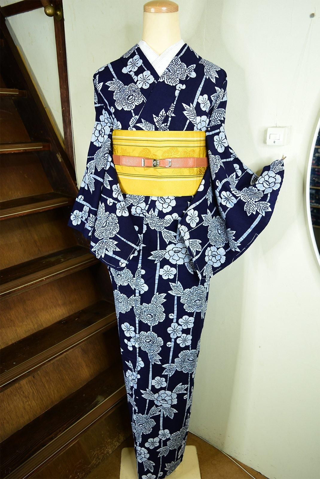 【ビンテージ　美品】浴衣　濃紺に牡丹 楽天市場】浴衣 紺 牡丹（浴衣セット｜和服）：レディース