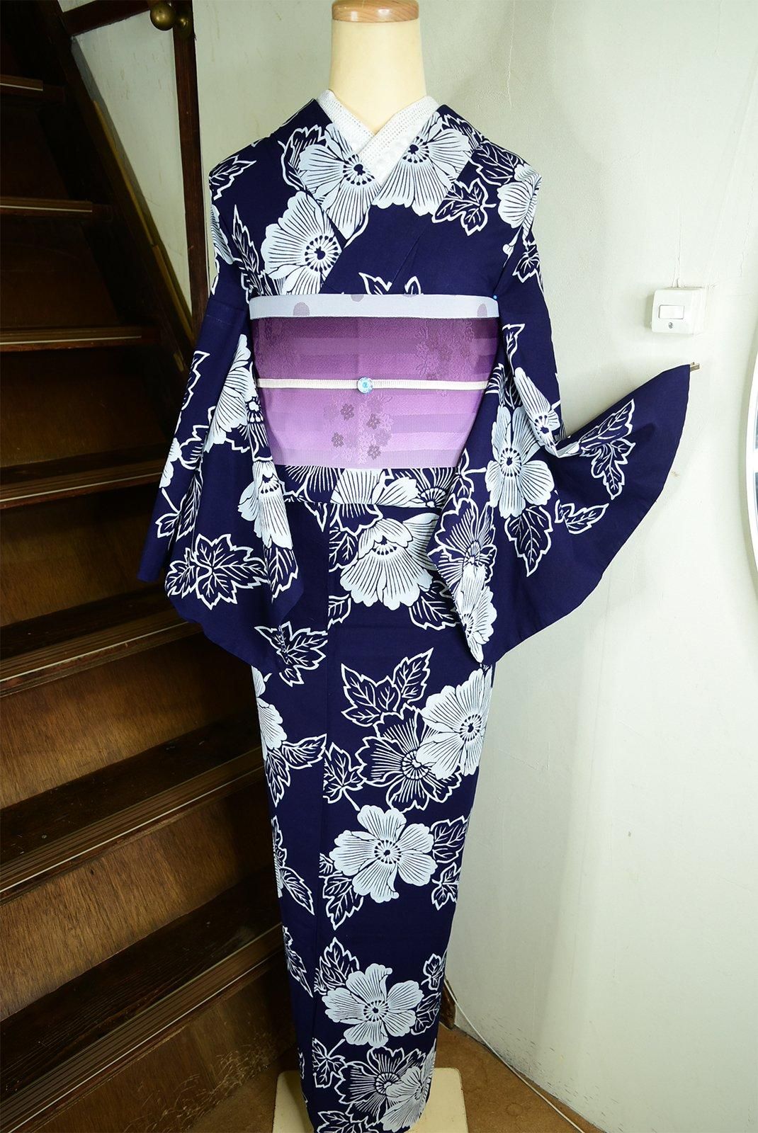 ✦✦ゆき✦✦ 新品 東京本染め 注染 浴衣 しじら織 芙蓉柄 綿麻 ✦✦ゆき様専用✦✦ 新品 東京本染め 注染 浴衣 しじ