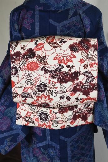藍の牡丹和更紗名古屋帯 66,000円(税込)帯23-02-28 ご売約済