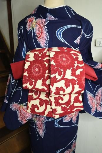<img class='new_mark_img1' src='https://img.shop-pro.jp/img/new/icons6.gif' style='border:none;display:inline;margin:0px;padding:0px;width:auto;' />ビンテージリファイン・ロングサイズ綿半幅帯（紅アラベスク）