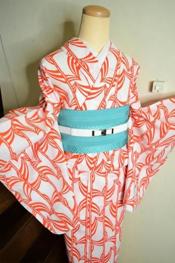 手縫い仕立て上がり未使用品】本麻染め夏帯?金魚ゆらり（水墨と