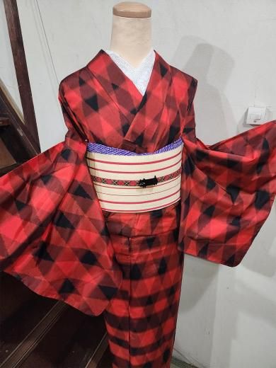桔梗瑠璃色に萩と撫子美しいアンティーク絽の夏着物