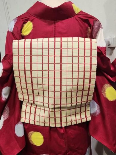 ろうけつ染め空色地に桔梗の花美しく咲く注染レトロ浴衣