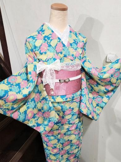 5k1213 袋帯　絹　夏帯　夏物　紗　白　ピンク　銀色　青　花柄　和装　着物 4k983 袋帯絹夏帯夏物絽白銀色ピンク花柄和装着物